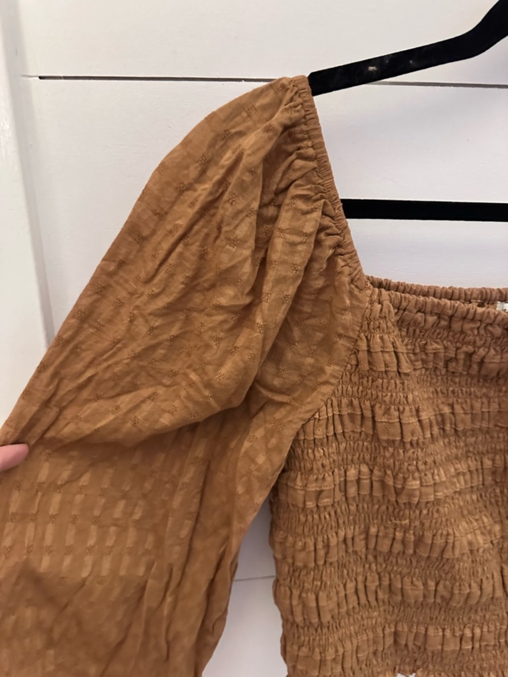 AEO XL halter body puff sleeve 100% cotton brown boho shabby chic coquette top - Picture 8 of 12